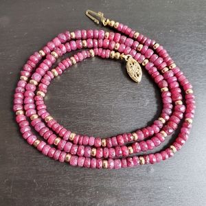 Antique 14K Gold Genuine Ruby Bead Necklace